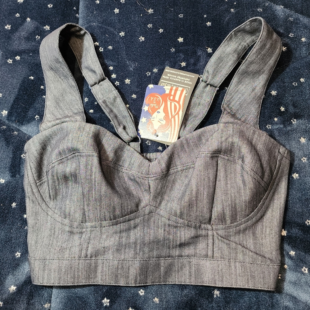 Pinupgirl Clothing Denim Varla Crop Top